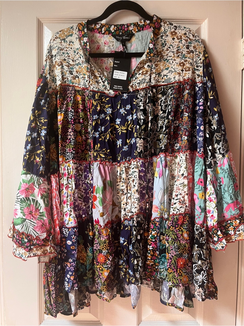 NWT Young Threads Boho Floral Patchwork Tunic  - Multi